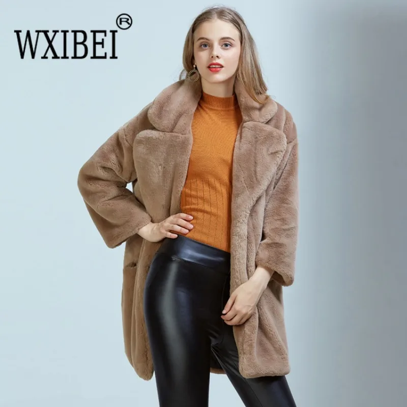 Women Faux Fur Coats Solid Cardigan Turn Down Collar Full Sleeved Jackets Loose Fit Thick Coat Pocket Ladies Winter 2024