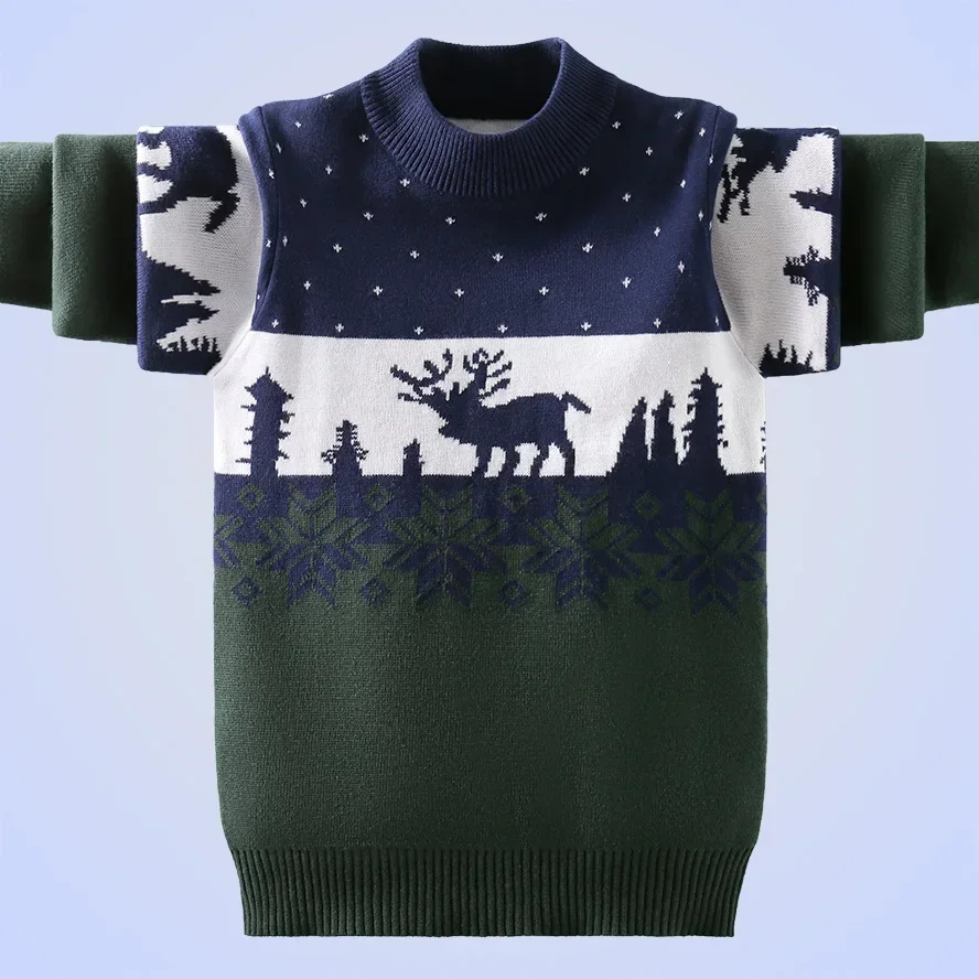 Christmas Sweaters For Boys Girls 100% Pure Cotton Jacquard Pattern Kids Warm Pullover For Children 4-15 Y Clothes New Year Wear