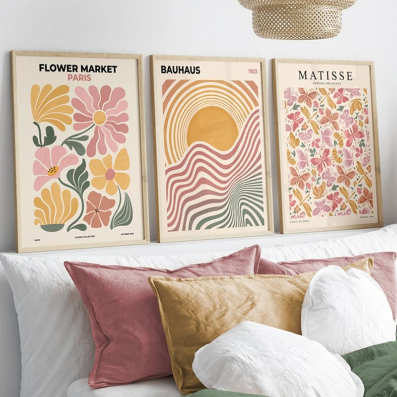 Bahuaus Matisse Flower Sun Line Abstract Wall Art Print Boho Poster Canvas Painting Decorative Picture for Modern Living Room