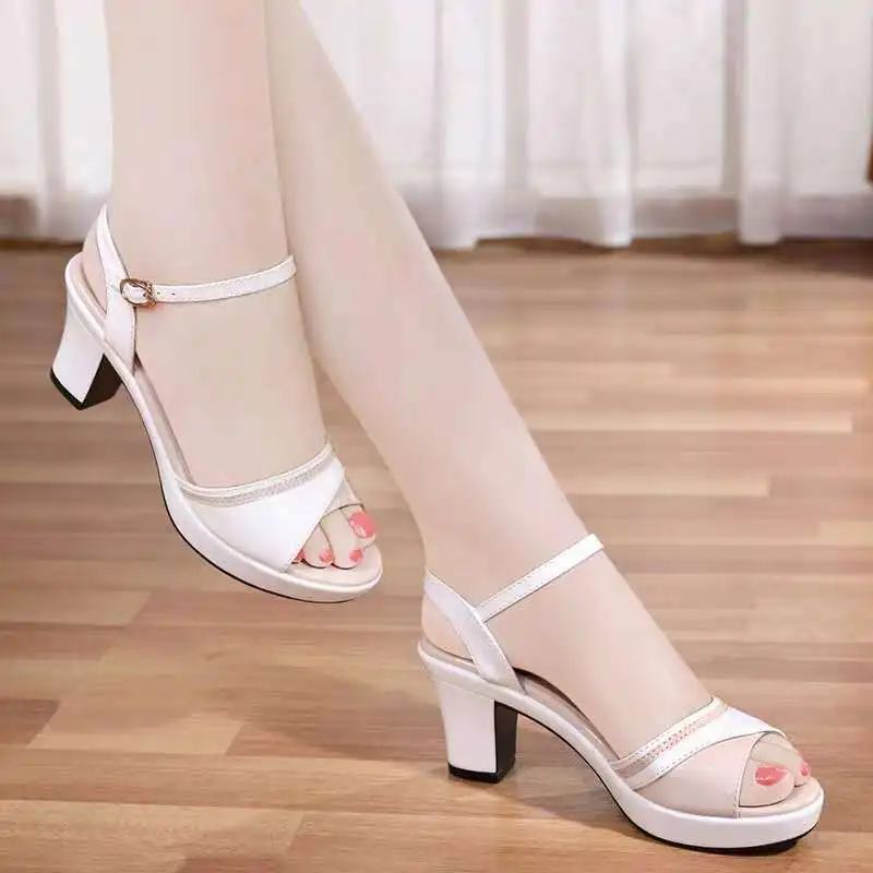 Summer Shoes Women High Heels Sandals Peep toe Elegant Ladies Square Heel 5cm Casual Woman Shoes Black White A2506