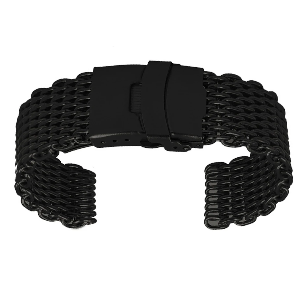 

22 Mm Metal Watch Strap Mesh Band Stainless Smart Bands Clasp Shark Watchband Man for Men