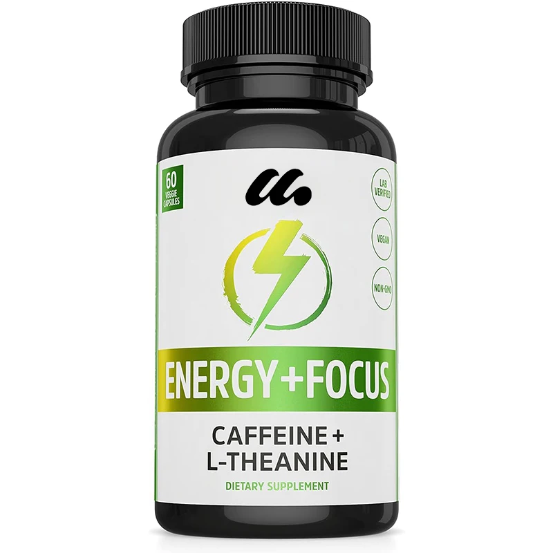 Natural caffeine pills containing theanine, educational supplements, clean energy, non GMO, vegetarian, gluten free, 60 capsules