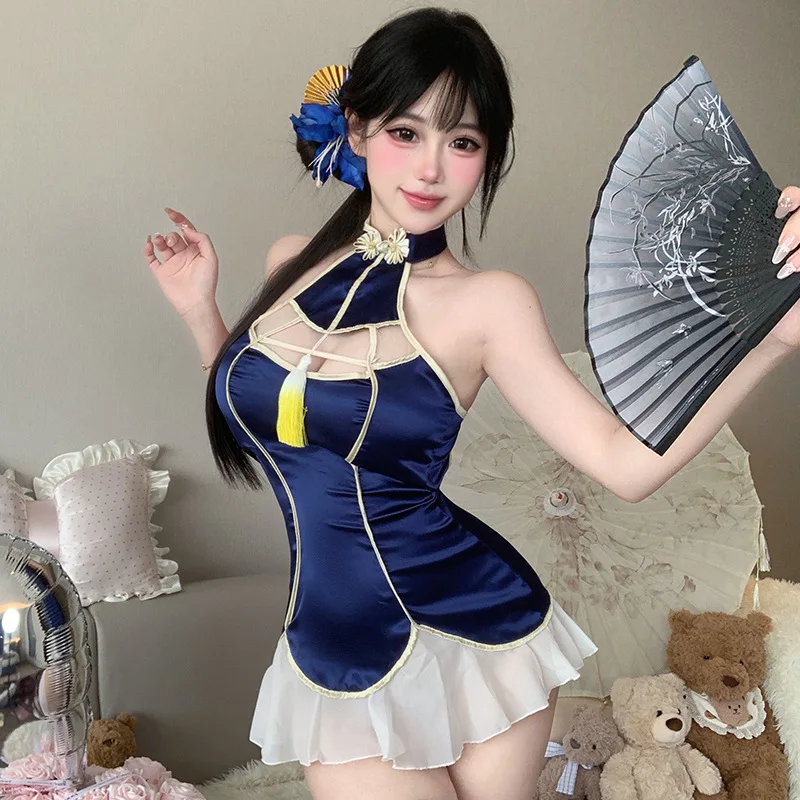 

Erotic Chinese Ancient Cheongsam Dress Cosplay Traditional Improved Hollow Tassel Qipao Dress Couples Flirting Pajamas 2025 New