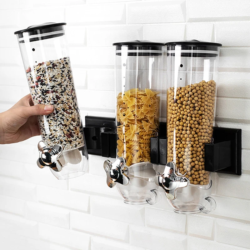 Kitchen Indispensable Food Dispenser Single Weight and Double Control Breakfast Cereal Oatmeal Rice Bucket Storage Tool