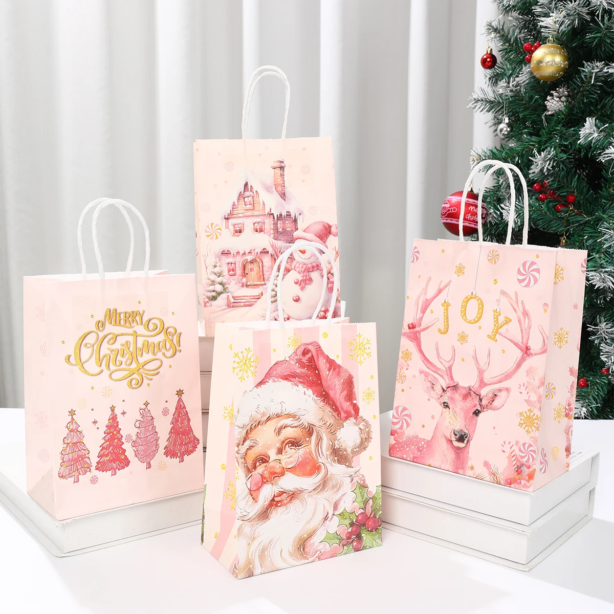 4pcs Christmas Paper Gift Bags Merry Christmas Decoration for Home 2024 Xmas Gift Bag Ornaments Navidad Natal New Year Gift 2025