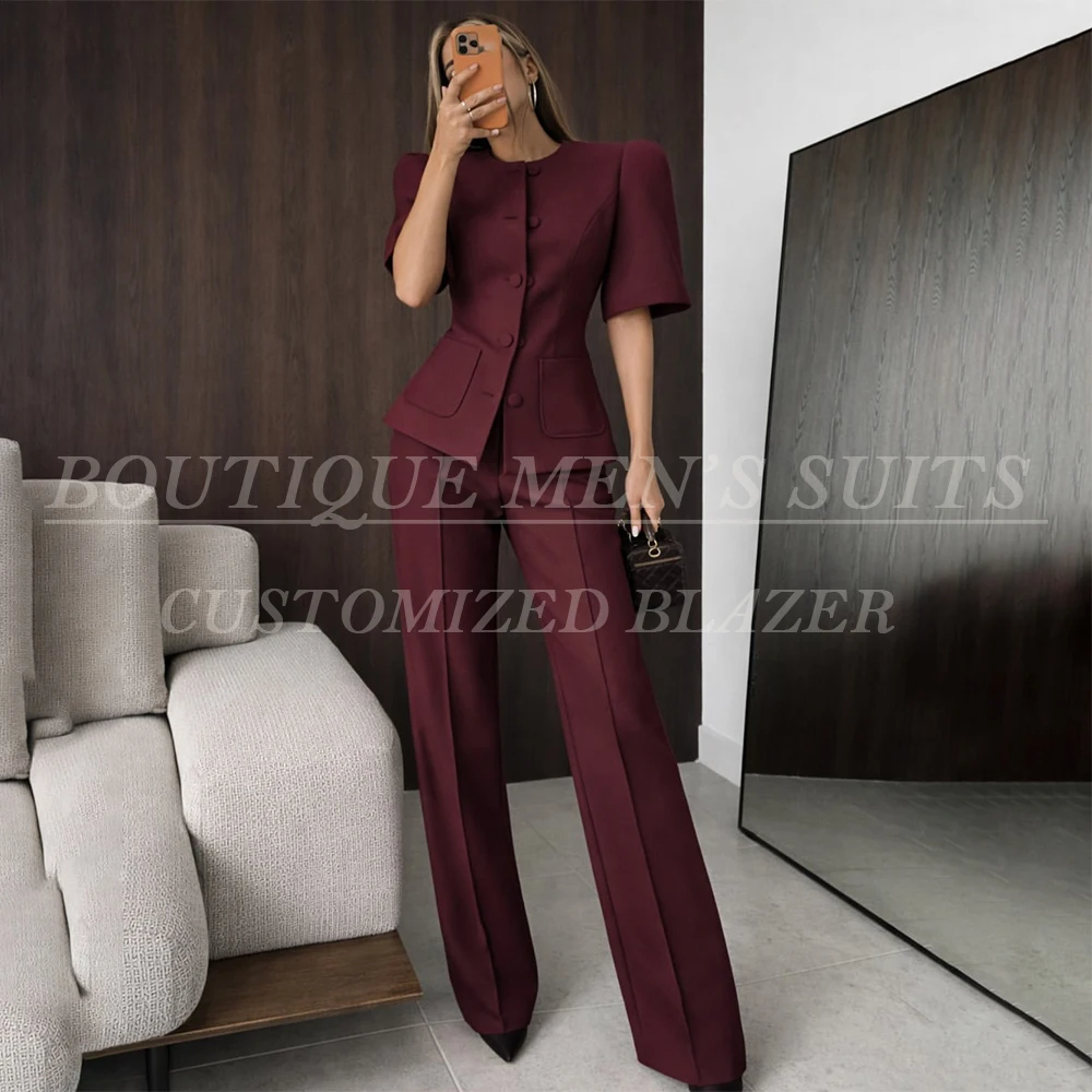 Tailor Made Women's 2 Piece Suits Lightweight Summer Short Sleeve Blazer With Straight Leg Pants Business Female Clothing