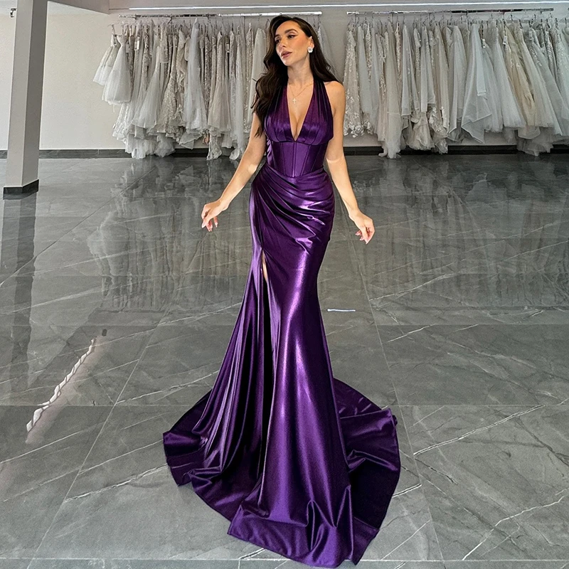 

Thinyfull 2025 Mermaid Prom Evening Dresses V-neck Floor Length Satin Party Dress Formal Night Cocktail Prom Gowns Custom Size