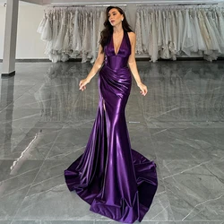 Thinyfull 2025 Mermaid Prom Evening Dresses V-neck Floor Length Satin Party Dress Formal Night Cocktail Prom Gowns Custom Size