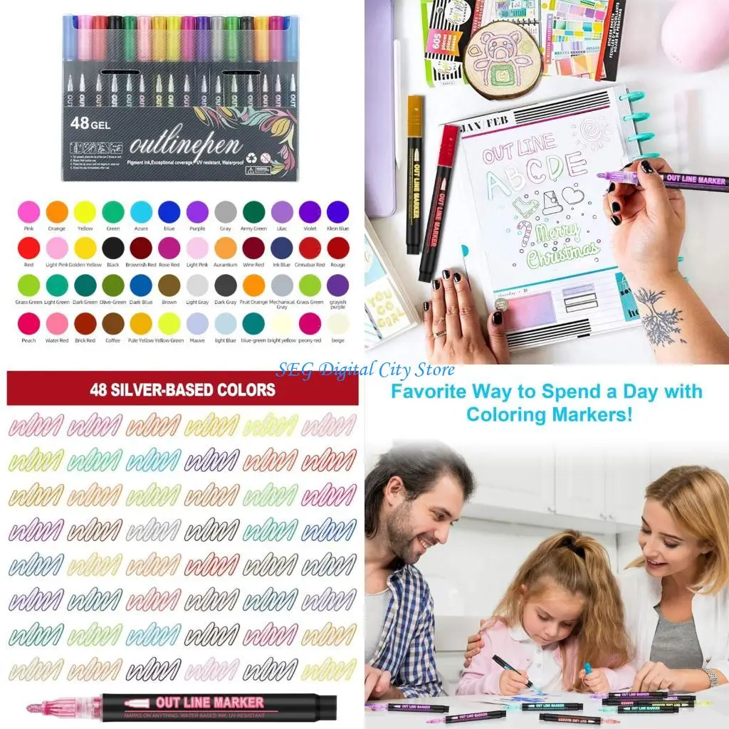 

U75B Metallic Art Markers Outline Pen 2mm Waterproof Highlighter Pen for Art Drawing