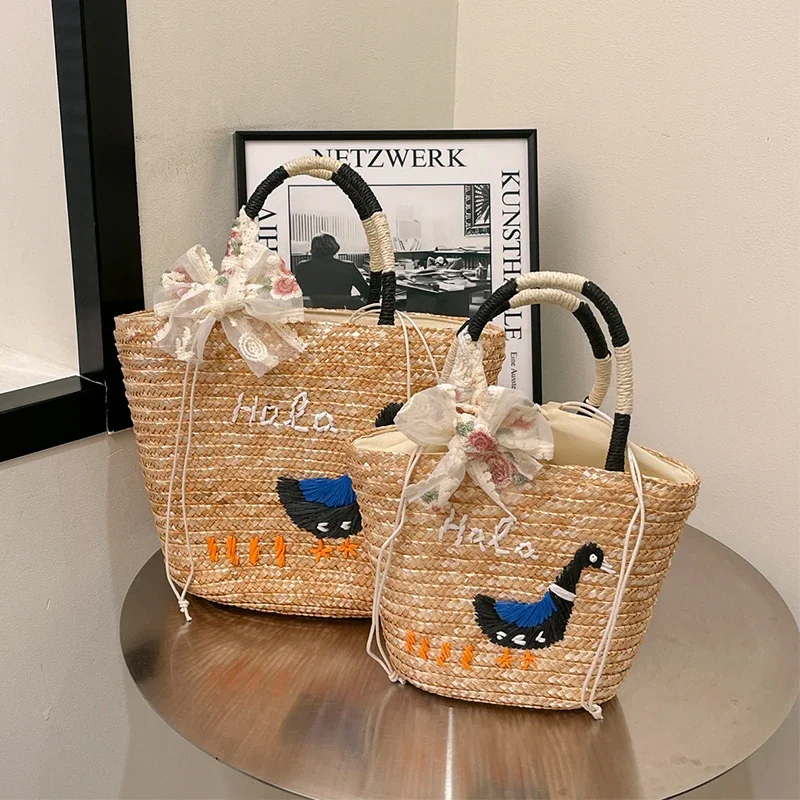 

Boho Straw Bag Women Summer Handbag Basket Rattan Woven Shopper Bag Large Capacity Beach Vacation Tote Bag Female