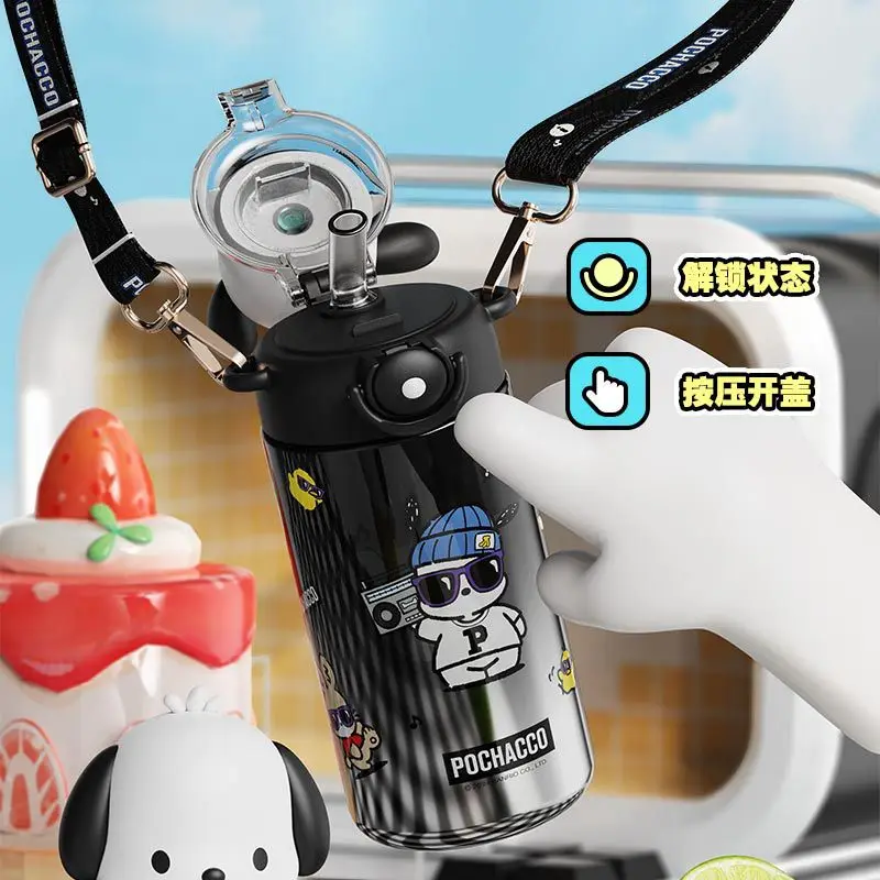 Hellokitty Cinnamoroll Stitch Kuromi Straw Tumbler 600ml Stainless Steel Thermos Cup Insulated Student Portable Water Bottle
