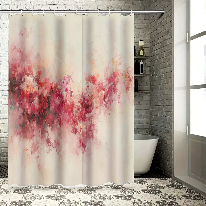 

Винтажная акварельная художественная занавеска для ванной, набор для декора ванной комнаты, белая, розовая, с цветочным принтом, занавеска для душа с кольцами-крючками (180x245 см)