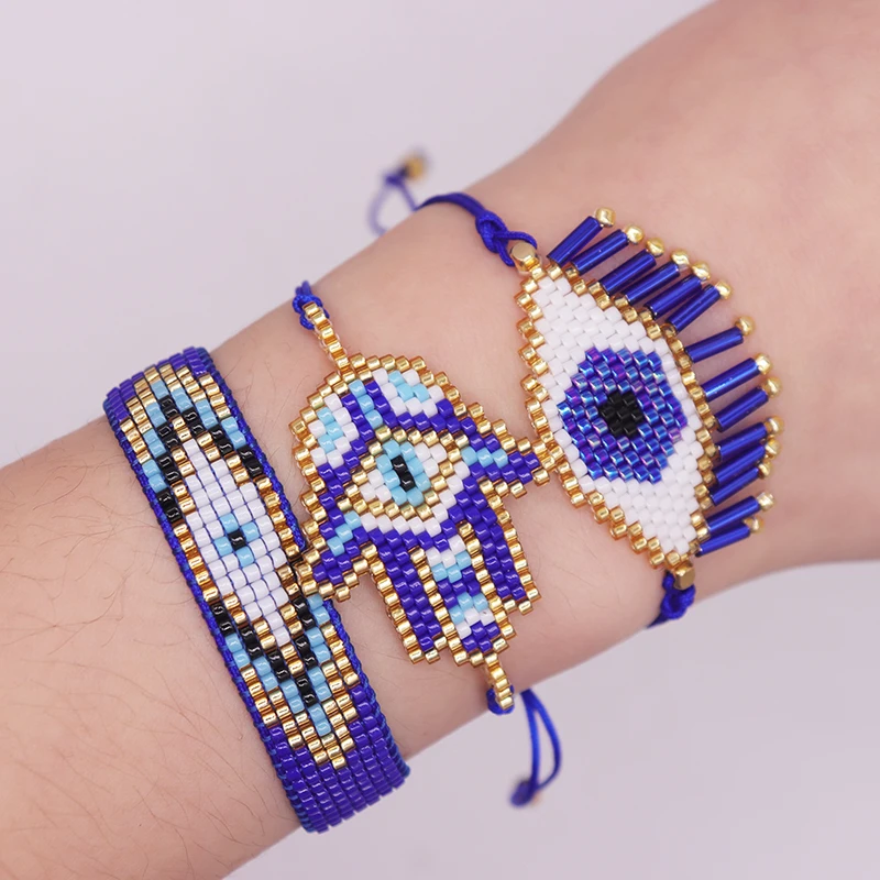 BLUESTAR Classic Turkish Evil Eye Bracelets for Women Luxury Miyuki Beaded Hamsa Hand Charm Bracelet Trend Female Party Jewelry