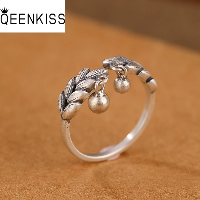 

QEENKISS 925 Sterling Silver Vintage Wheat Open Rings for Women Birthday Wedding Party Christmas Mother Girl Ladies Gifts RG7047
