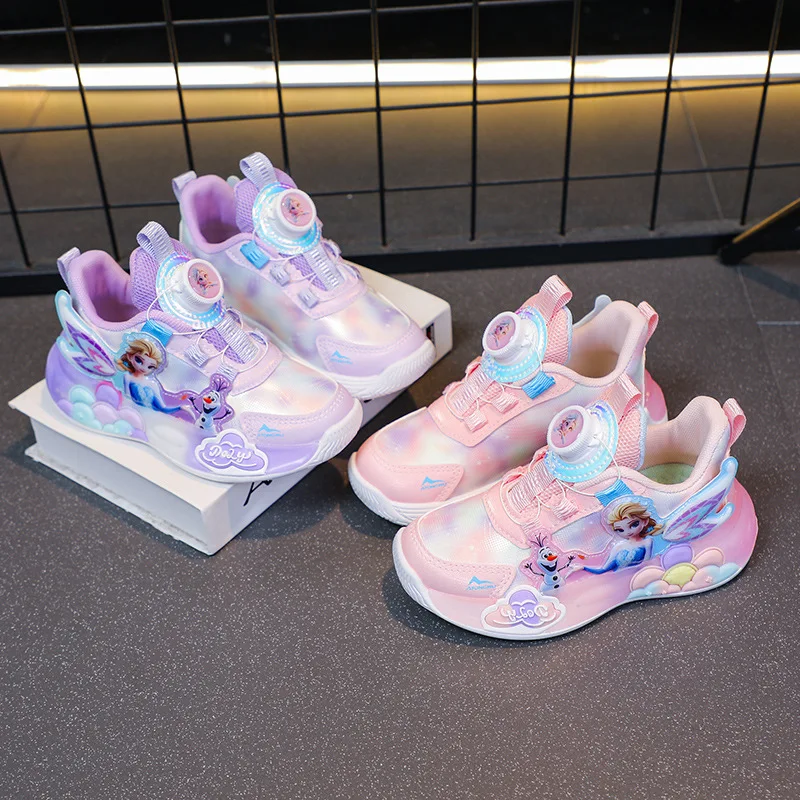 

Kids'Casual Shoes ​Sneakers PU Leather Cartoon Elsa Spring Shoes For Girls Warm Anti-slip Thick Bottom Purple Pink Size 23-33