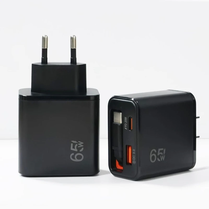 Lenovo 65W Super Fast Charge Type C USB Phone Charger With Retractable USB C Cable For Iphone 17 16 15 Samsung POCO Xiaomi