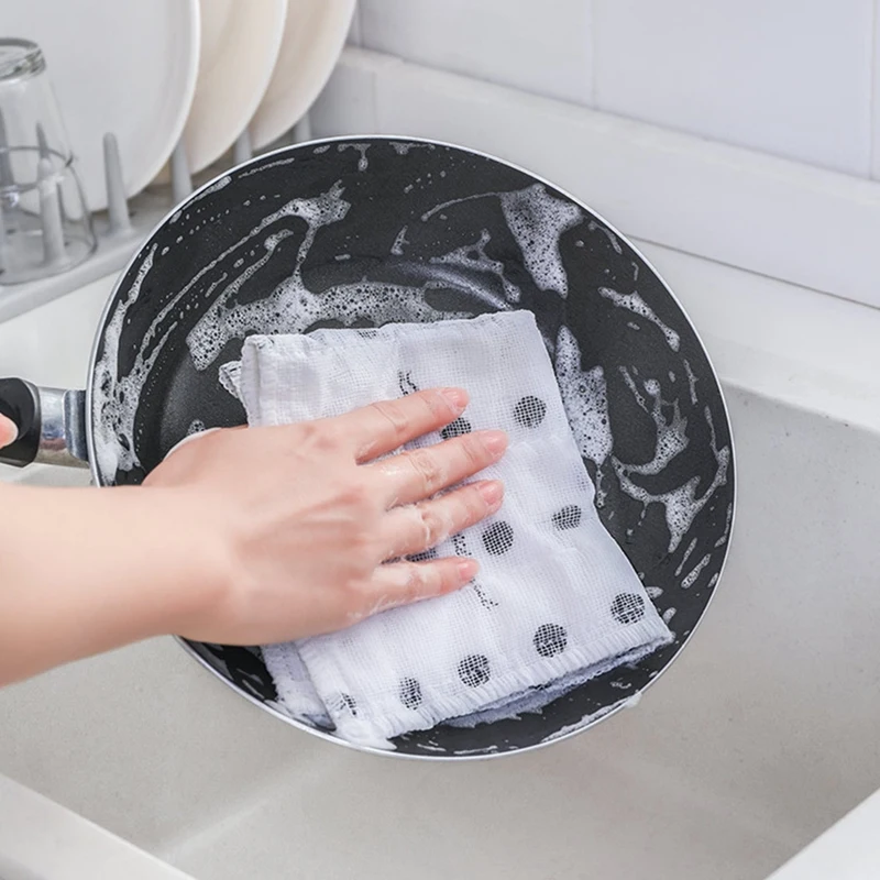 Estropajo de hilo de algodón con estampado de 3 piezas, trapo absorbente sin forro, para platos paño de cocina, toalla de limpieza de descontaminación