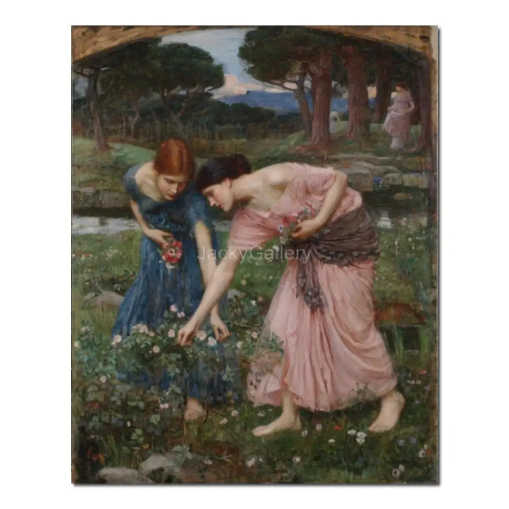 John William Waterhouse Gather Ye Rosebuds While May Oil Painting Portrait Canvas Handmade Art for Pub Display