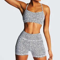 Cloud Hide Leopard Yoga Suit donna palestra due pezzi Set abbigliamento da allenamento ragazza Fitness tuta pantaloncini Top reggiseno abbigliamento sportivo abbigliamento sportivo