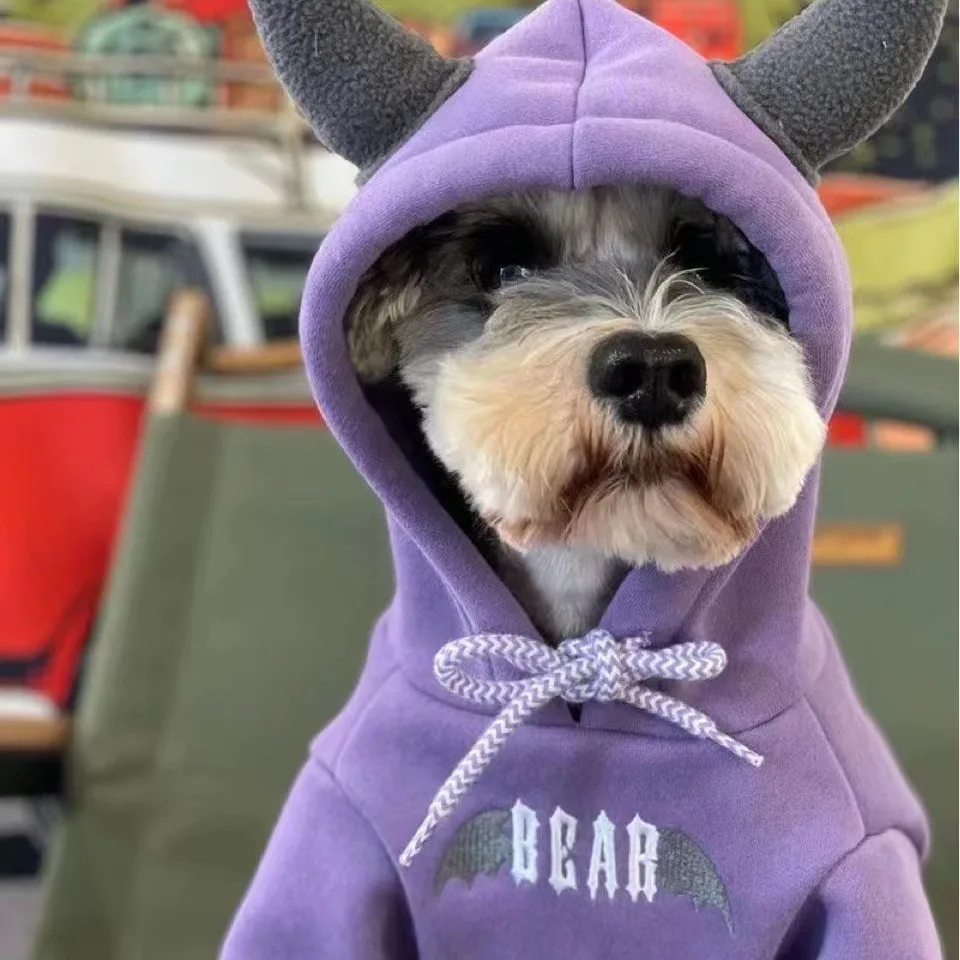 Dog Hooded Cat Winter Clothes Pet Fleece Hoodie Hooded Horn Thickened Compared To Bear Schnauzer Clothes Puppy Clothes