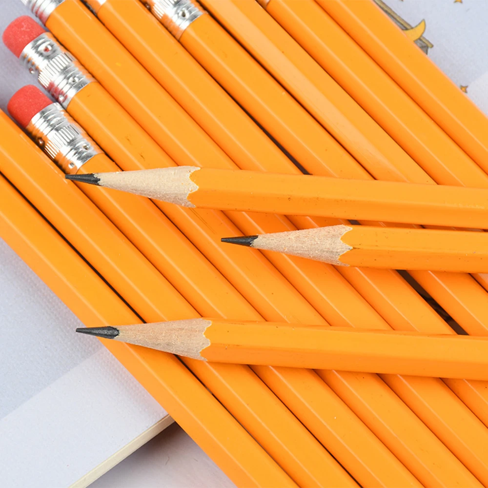 10 Pcs Creative Stationery Wooden hexagonal yellow pole pencil With rubber HB pencil for learning supplies painting