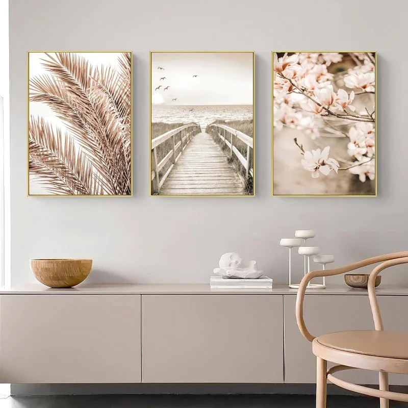 Beige Flower Grass Picture Canvas Painting Wall Art Nordic Minimalist Poster Scenery Print Modern Home Decor Living Room Design