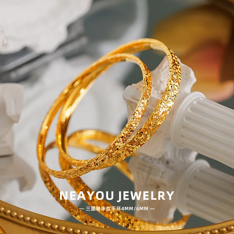 Net red style three ice pattern bracelet 9999gold