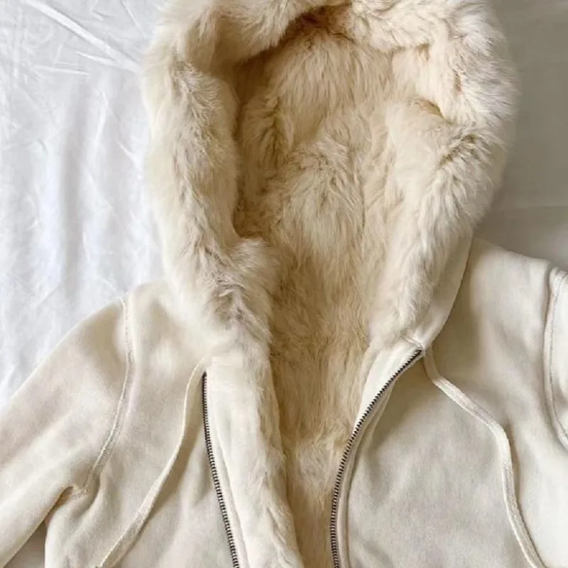 

Худи Kimutomo женские винтажные осенне-зимние с меховыми вставками, модные толстовки в стиле Y2K, эстетика Харадзюку, гранж-куртки