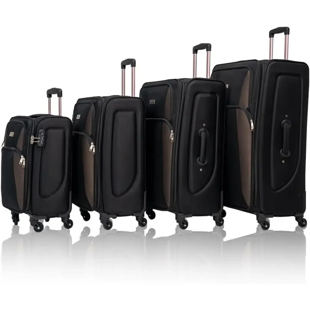 

Expandable 4-Piece Suitcase Set with Wheels for Lightweight Travel (Black + Polyester)