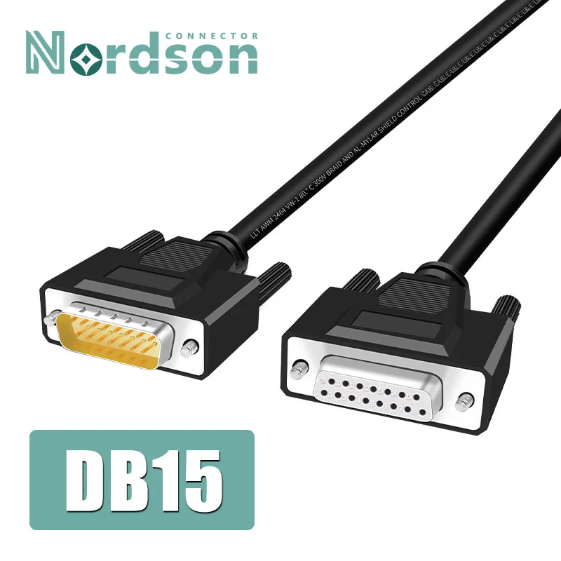 DB15 Shield Cable Pure Copper Male to Female 15Pin Parallel Serial Extension Cable Industrial Grade 2 Rows Pinout 28AWG 300V
