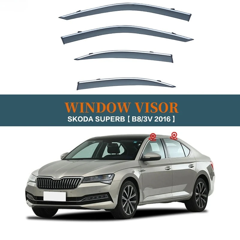 

For SKODA Superb B6 B8 2008-2024 Car Window Sun Rain Shade Visors Shield Awnings Shelter Protector Cover Trim Frame Sticker