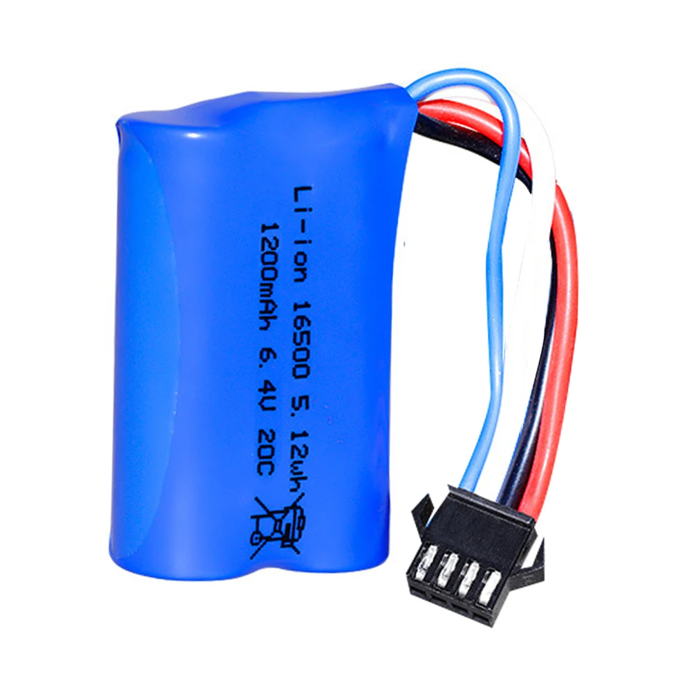 6.4V 1200mah akumulator litowo-jonowy 16500 SM-4P wtyczka z ładowarką USB do Wltoys 18628 18629 18428 18429 1/18 części do zabawek zdalnie sterowana