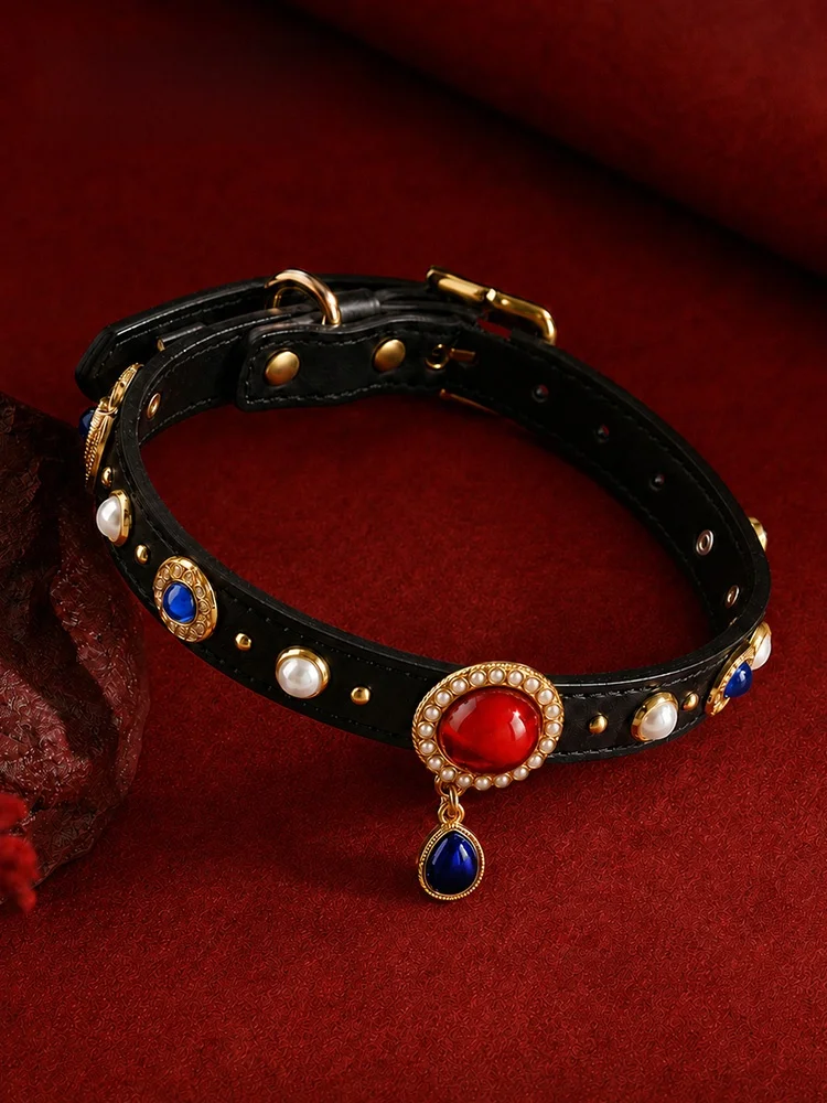 Creative Museum Jewelry Gemstone Embedded Pet Collar  Dog Necklace Cultural Creative Gift Lightweight Luxury Style Zinc Alloy