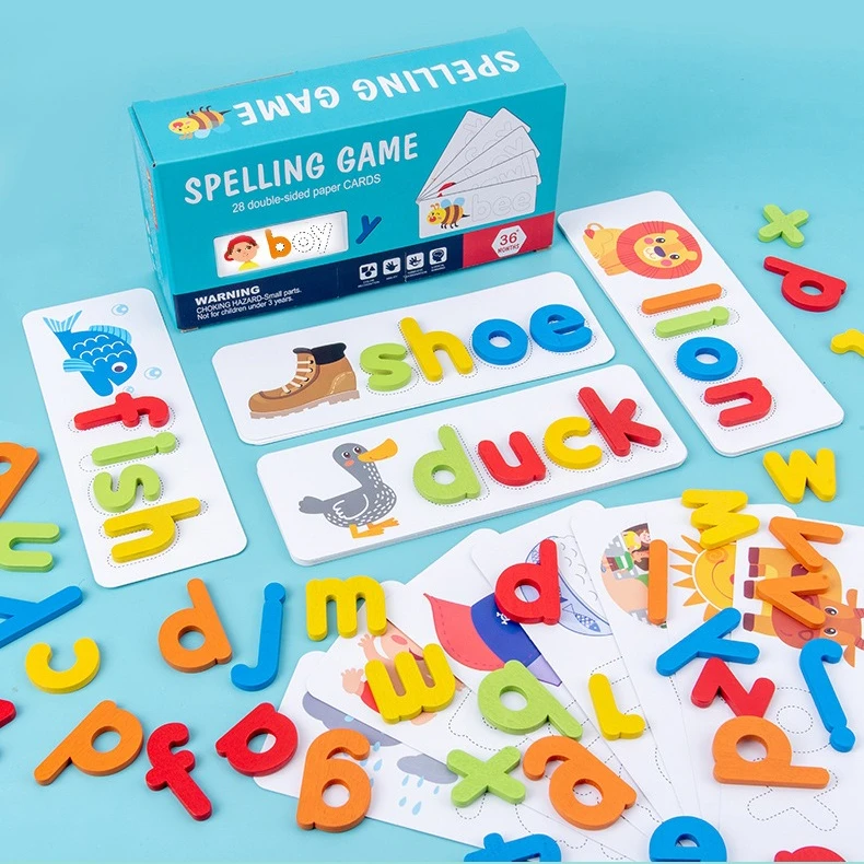 Montessori Alfabet Spelling Woord Houten Speelgoed Kinderen Vroeg Educatief Onderwijs Engels Alfabet Kaarten Puzzelspel Leren Speelgoed