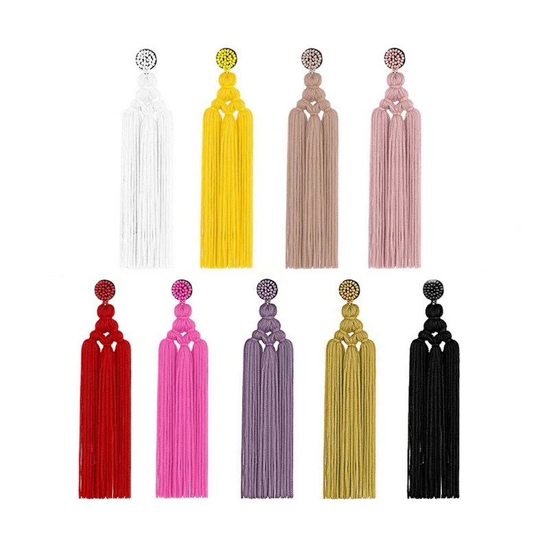 Wholesale Ethnic Style Hand-woven Tassel Earrings Women\'s European and American Fashion Rice Beads Rope Long Earrings Jewelry