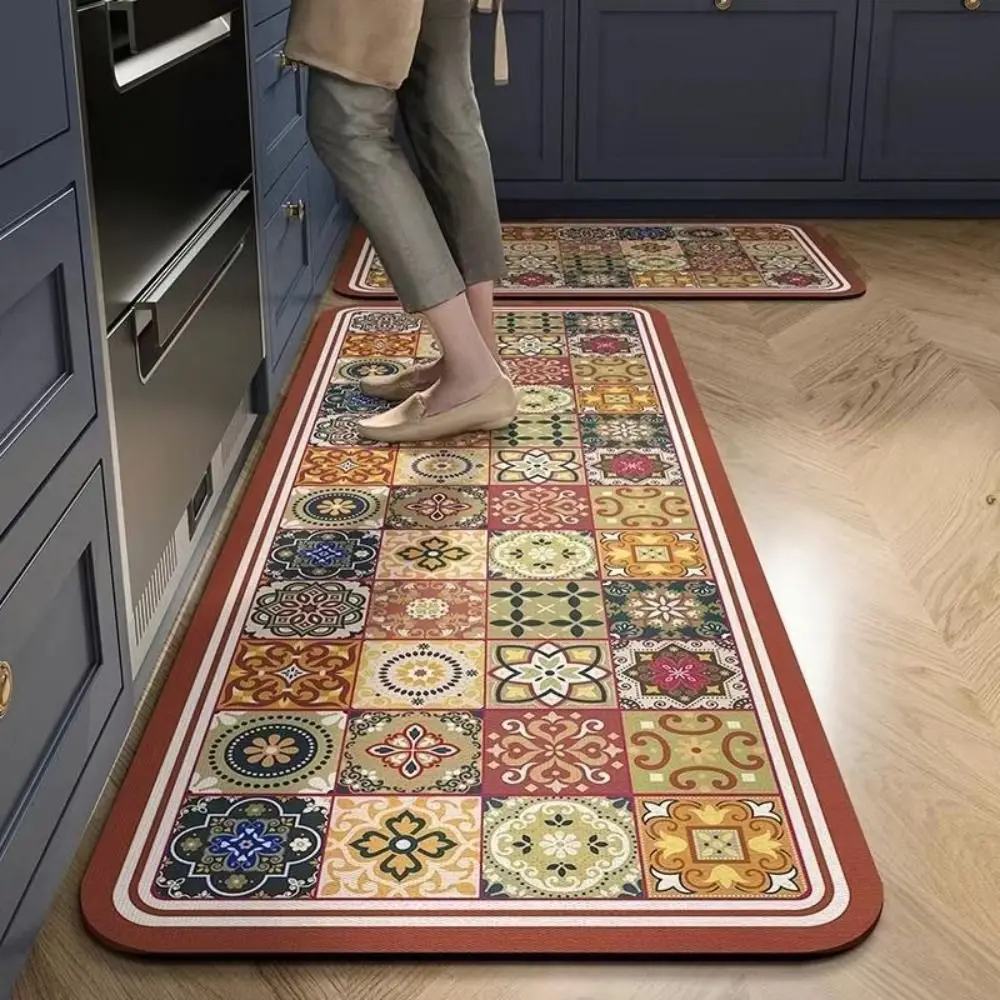 40*60cm 40*120cm Durable Retro Kitchen Floor Mat Quick-drying Absorbent Doormat Non-slip Thickened Bathroom Mat Household