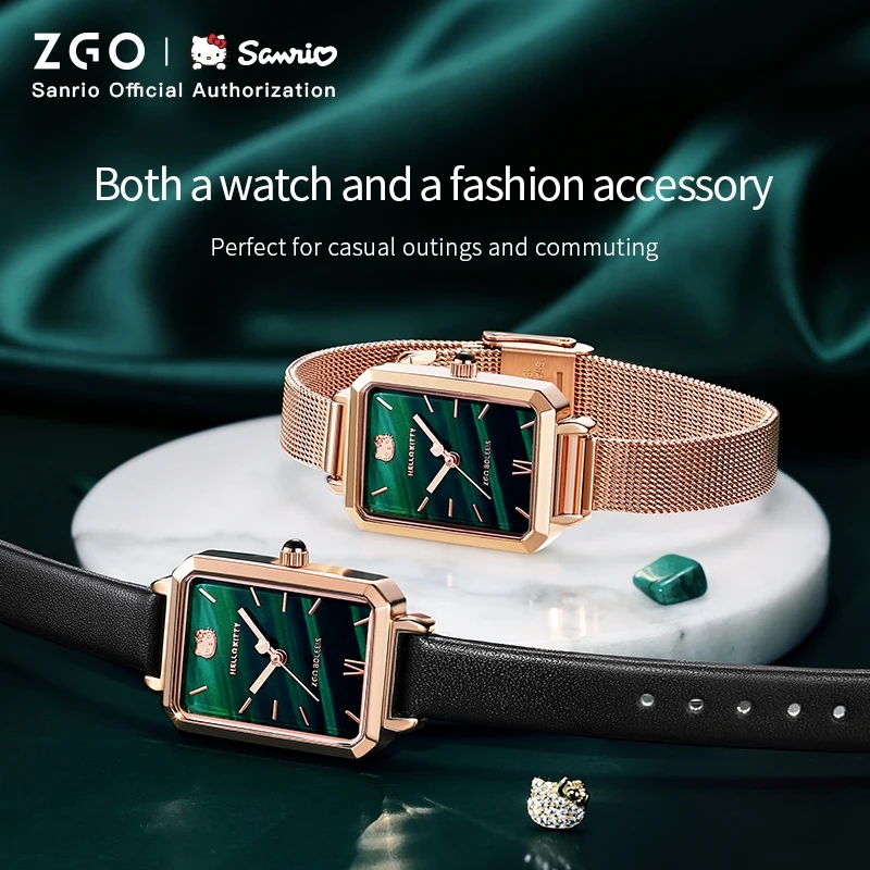 ZGO x Sanrio 헬로 키티 여성용 시계 라이트 럭셔리 레트로 그린 시계 여자 친구 생일 선물 278