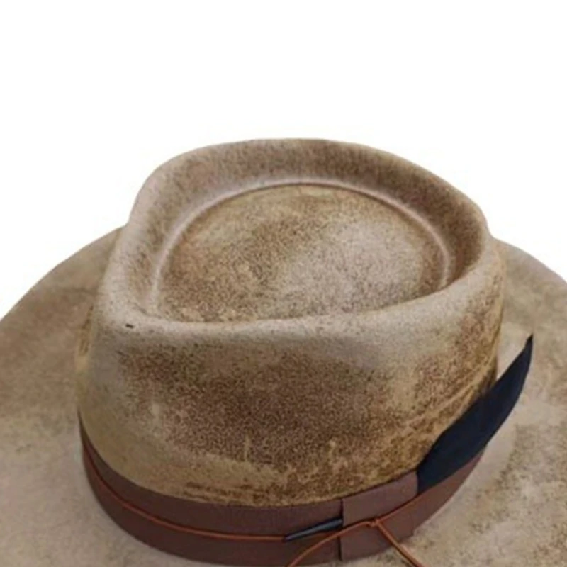 Distress Cowboy Hat Man Fedoras Hat with WovenBelt Theme Party Costume Hat Drop Shipping