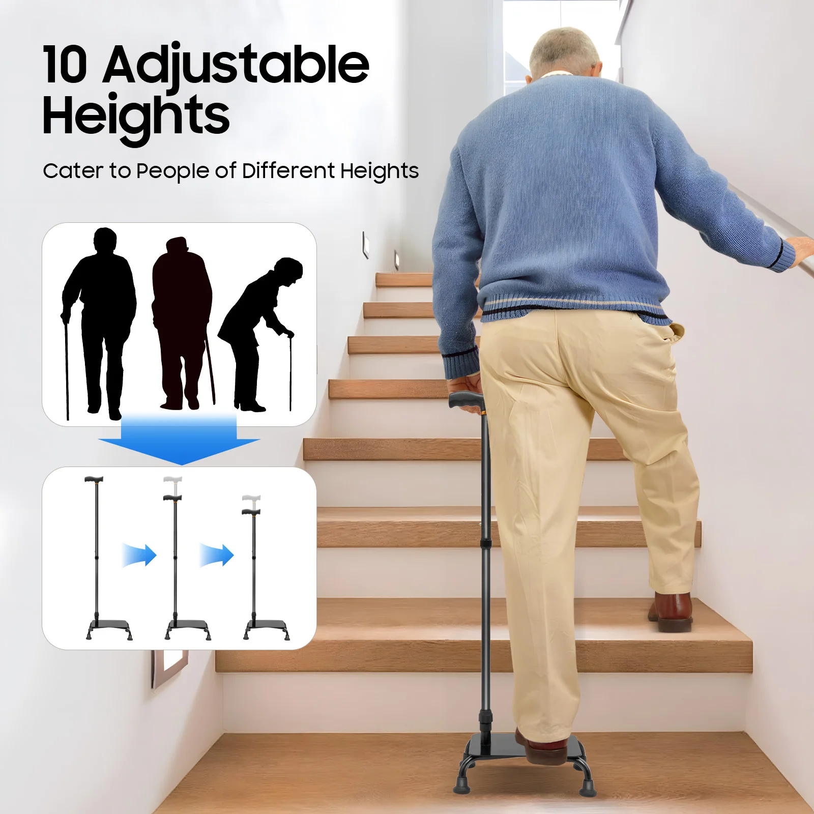 

Stair Climbing Cane Half Step Stair Lifts Aid Adjustable Height 85cm-105cm Seniors Balance Walking Stick Helper for the Elderly