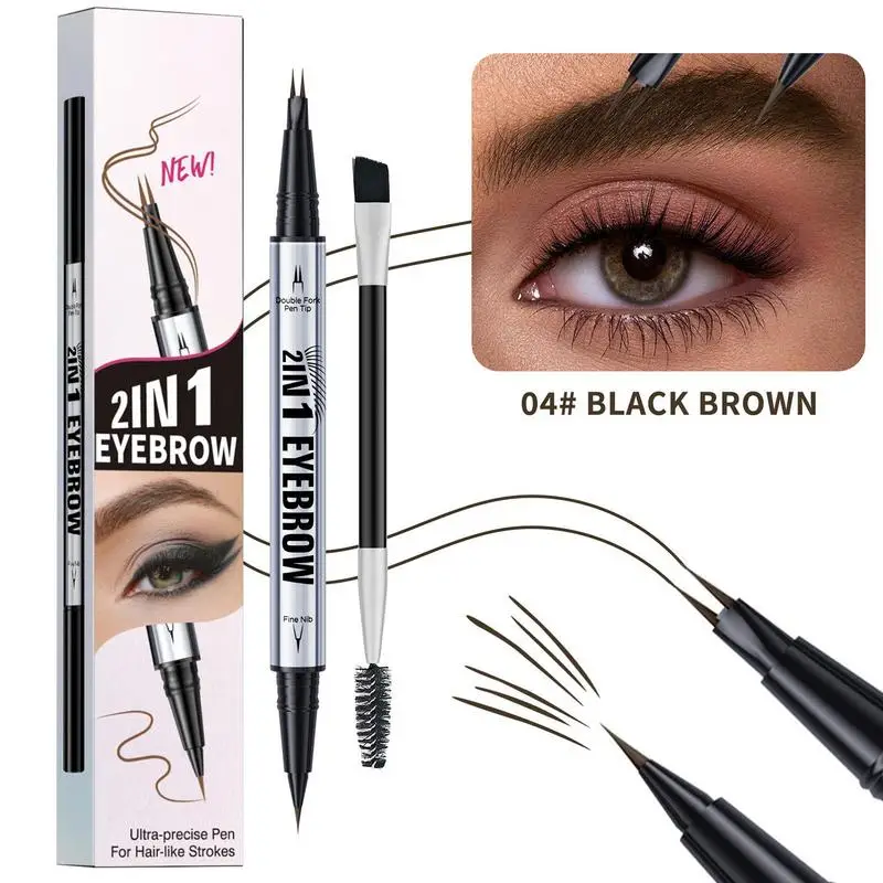 2-Ended Forked Tip Eyebrow Pencil Liquid Eye liner Smudge-Proof Ultra-fine Eyebrow Pencil Liquid Eyebrow Tattoo Pencil