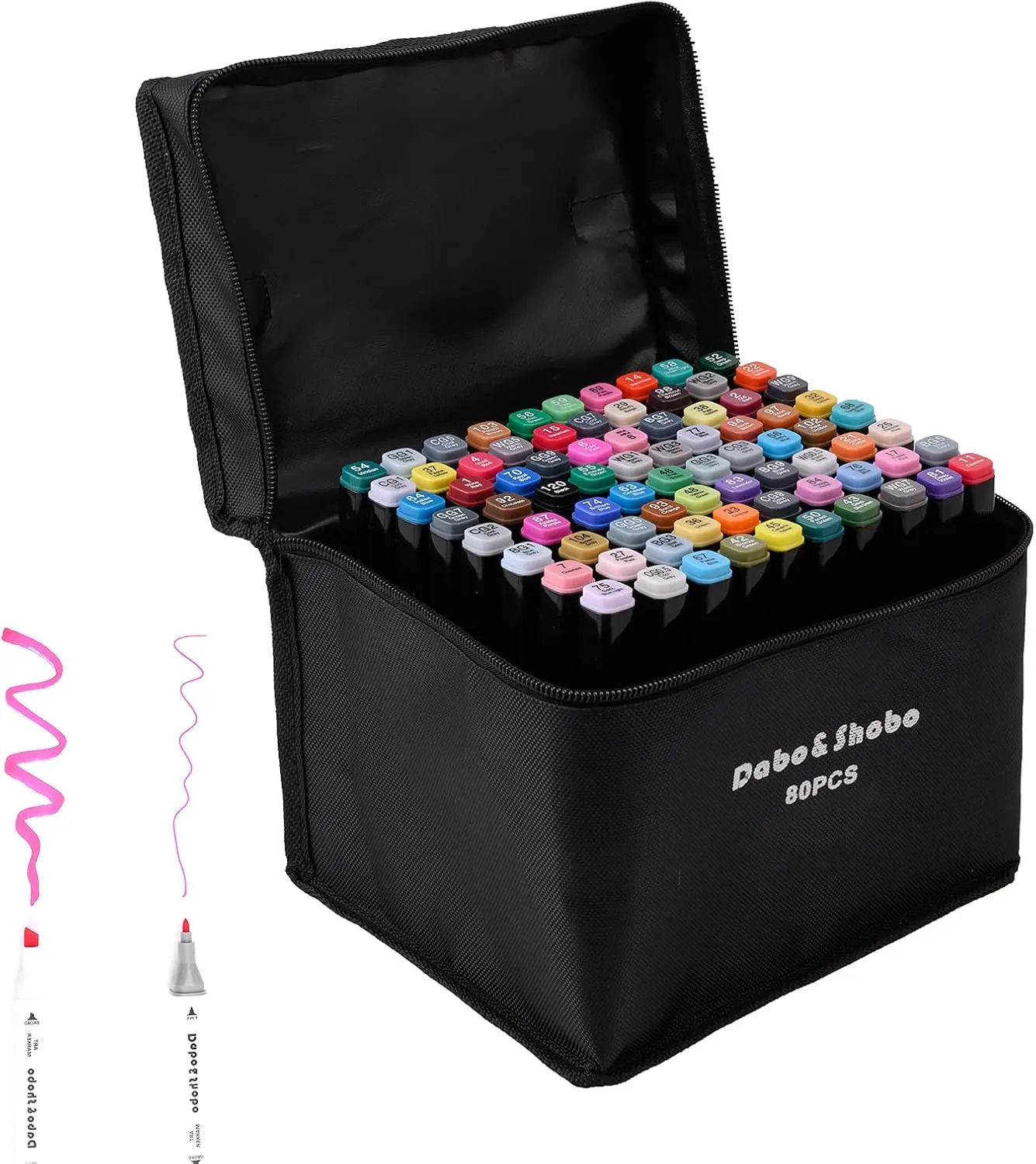 

80 Color Alcohol Marker Pens, Dual Tip, Permanent Markers for Coloring, Art Supplies with Black Case