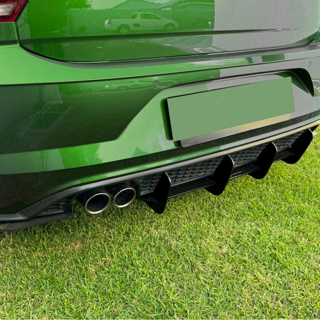 

4 Fins Rear Bumper Diffuser Bodykits Splitter Spoiler For Volkswagen VW Polo MK6 GTI 2017-2021 Hatchback ABS Black Tuning