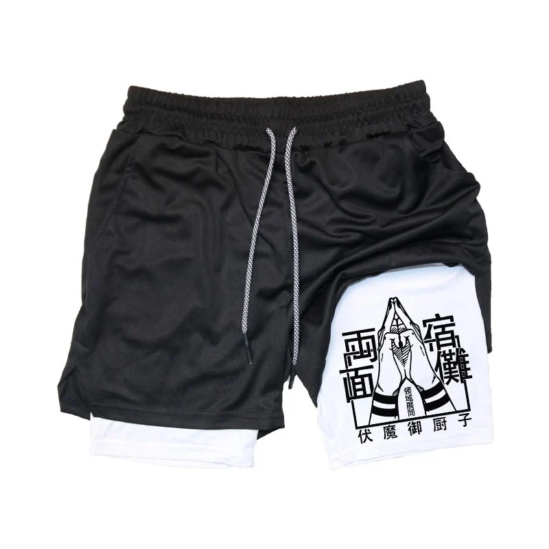 

Jujutsu Kaisen Anime Compression Men's Shorts Quick-Dry Athletic 2-in-1 Workout Gym Fitness Shorts with Pockets
