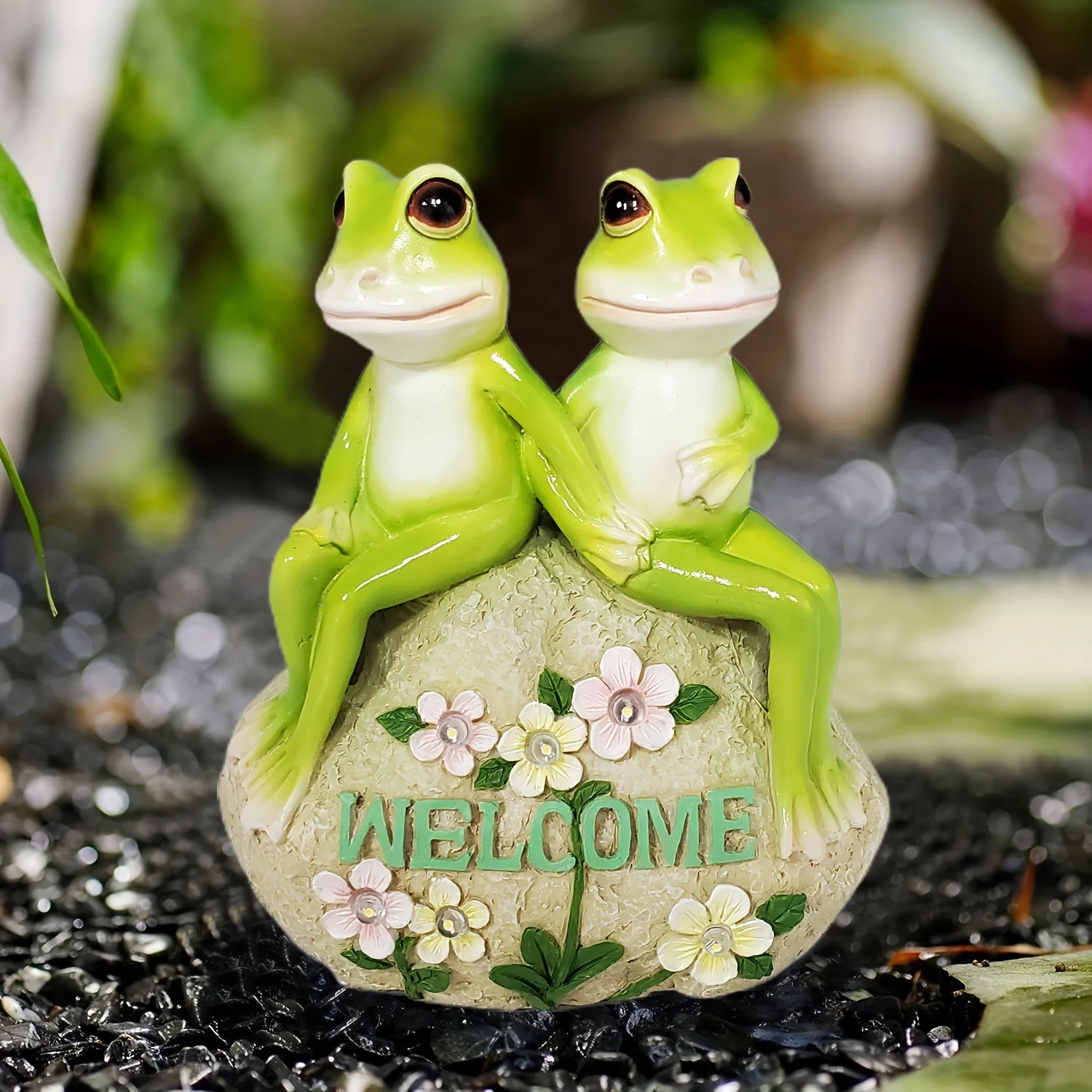 Double Frog Statue Solar Electronic Night Light Outdoor Garden Courtyard Floor Decoration Decoration Ornament Resin Light