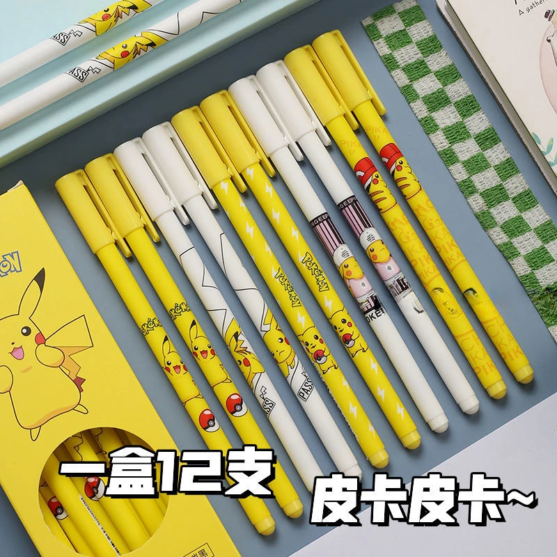 Pokemon Super Cute Student Exam Pen Anime Character Pikachu Full Needle Tube 0.5mm Black Gel Penns Stationery Kids Birthday Gift