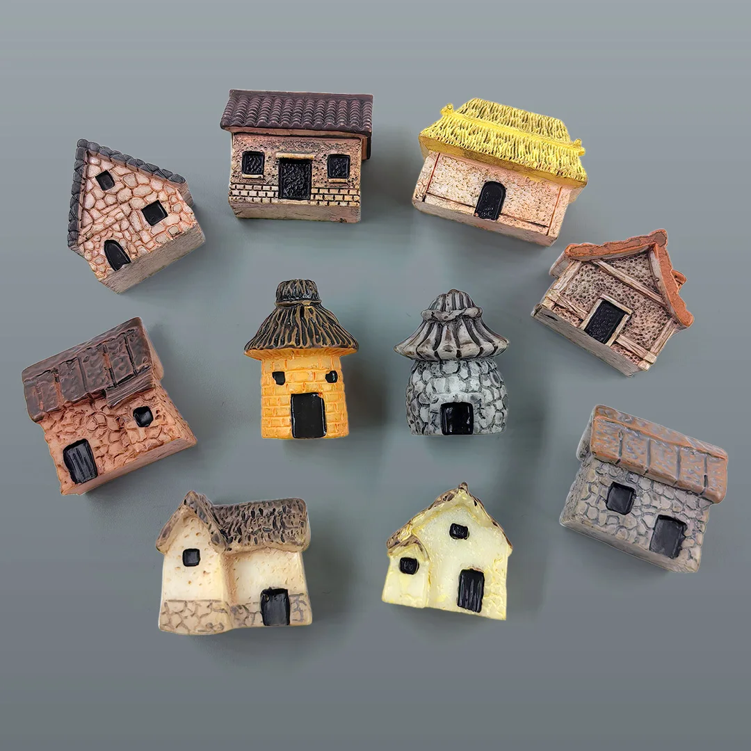 Mini Small House Figurine Resin Craft Diy Home Decor Miniature Fairy Garden Decoration Accessories Modern Building Statue