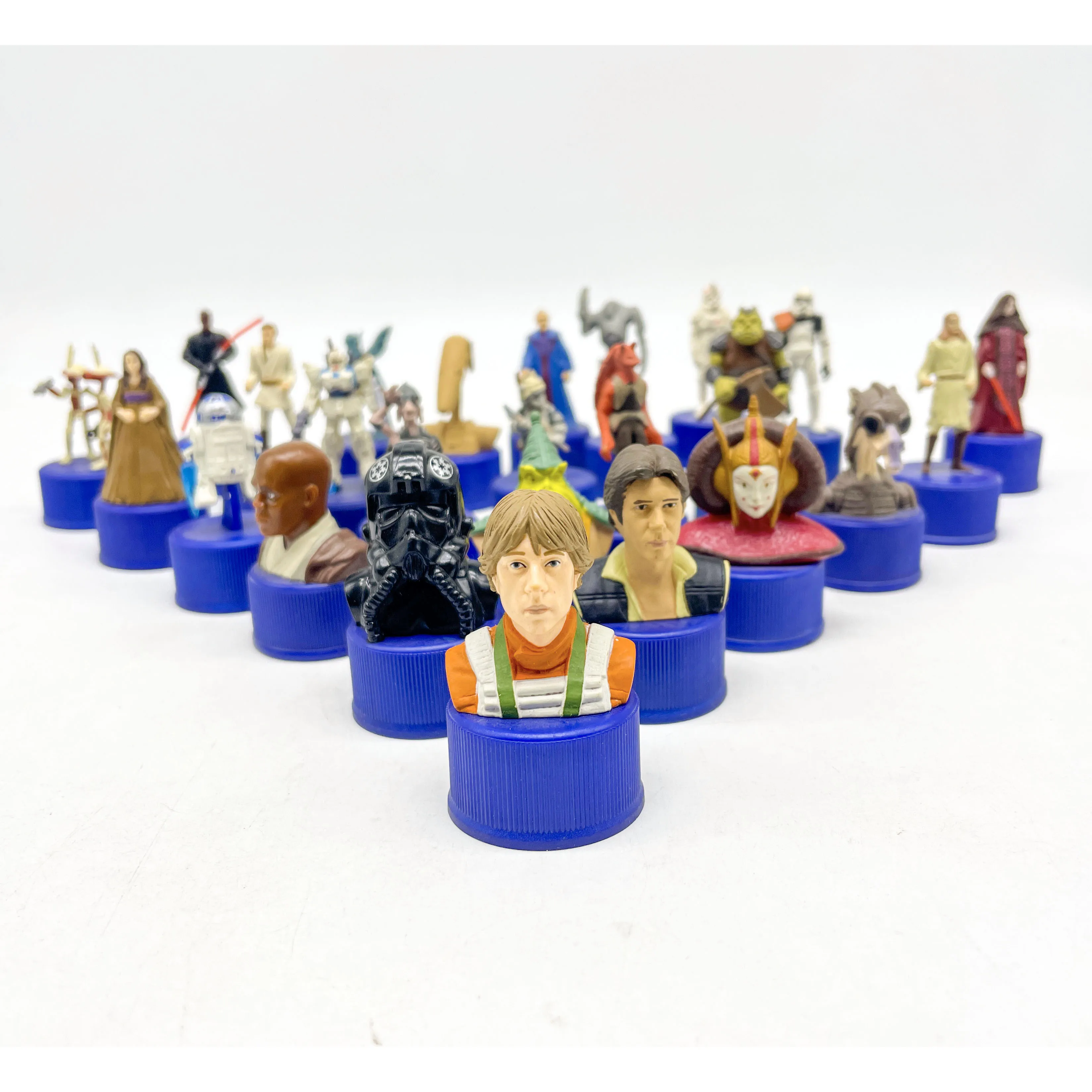 Figuras de acción de Star Wars, paquete a granel, tapa de botella, busto, Luke Skywalker, Han Solo, R2-D2, Mace, wdu, modelo de juguete, adorno coleccionable