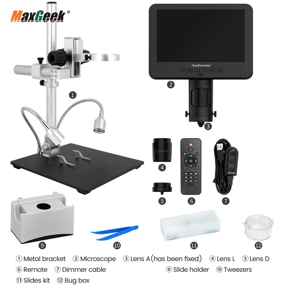 Maxgeek Andonstar AD246SM 7-inch UHD Screen Digital Microscope with High Definition Imaging Sensor for Soldering & Repairing