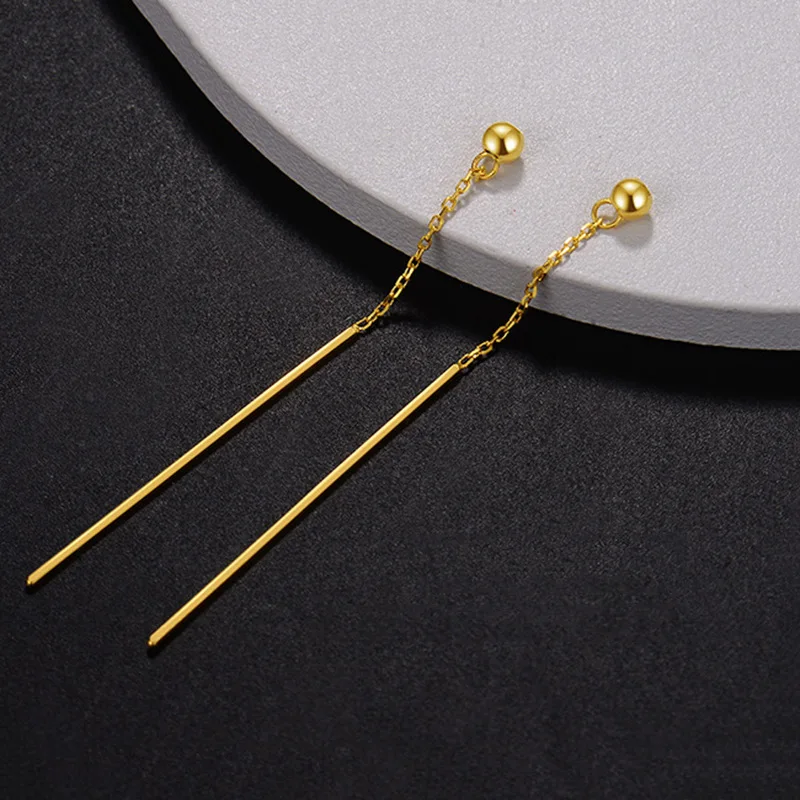 High quality AU750 gold ear wire transfer gold beads long ear wire 18K temperament simple earrings gift for women