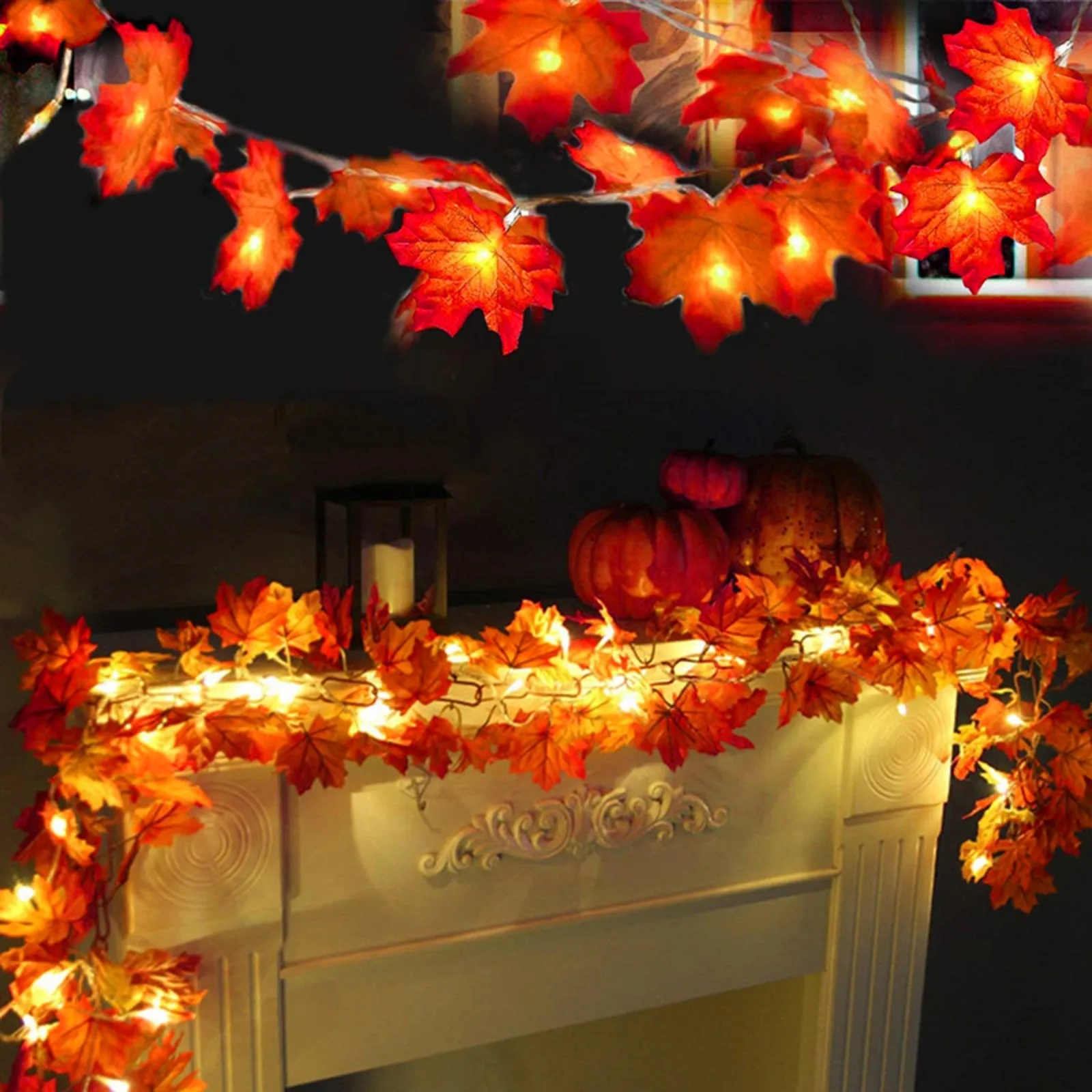 

Artificial Autumn Maple Leaves Pumpkin Garland LED Fairy String Light Christmas Thanksgiving Decoration DIY Halloween Party Home